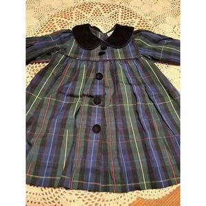 Vintage Plaid 24 Month Dress Velvet Collar And Buttons Green Red Navy Alexis USA